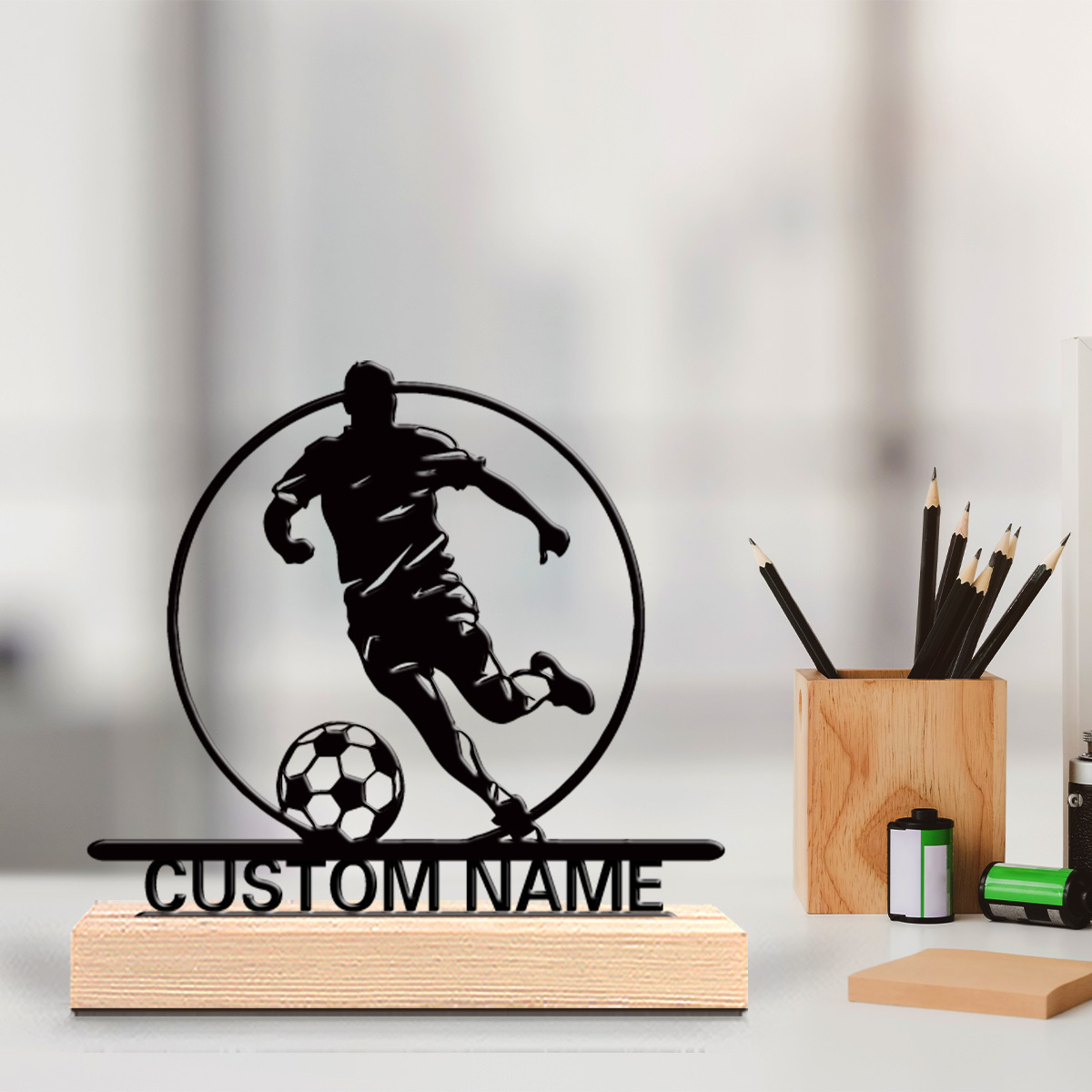 Office Table Home - Custom Soccer Player Metal Statue with