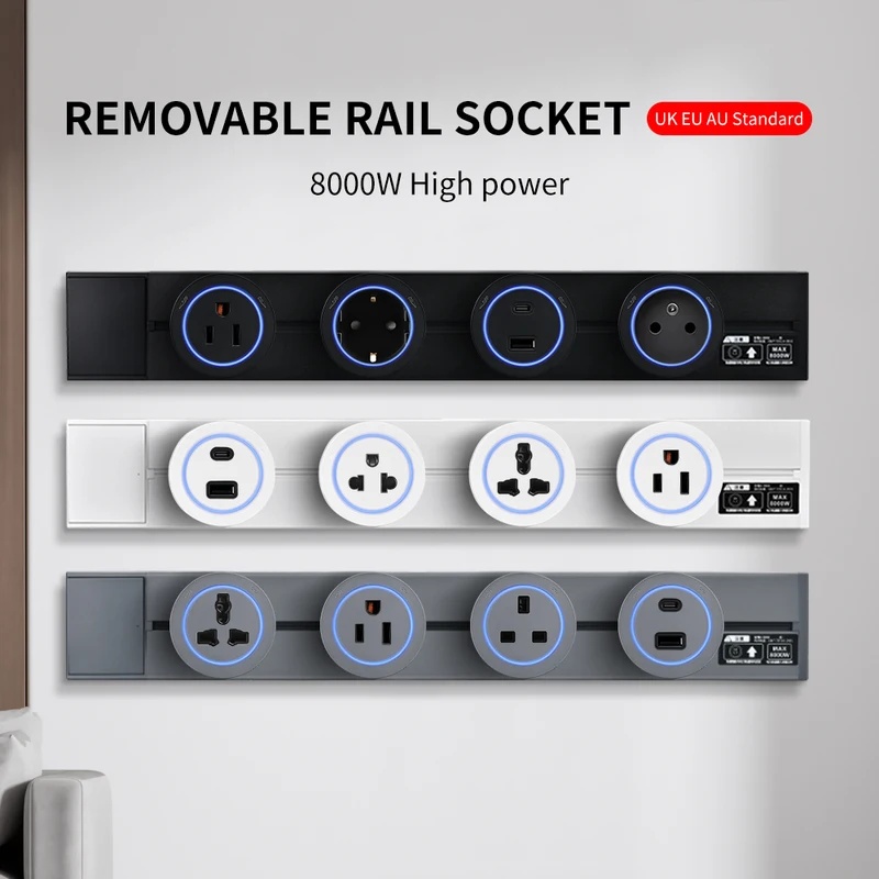 Home Office In Uk - White Black Wall Power Track Socket
