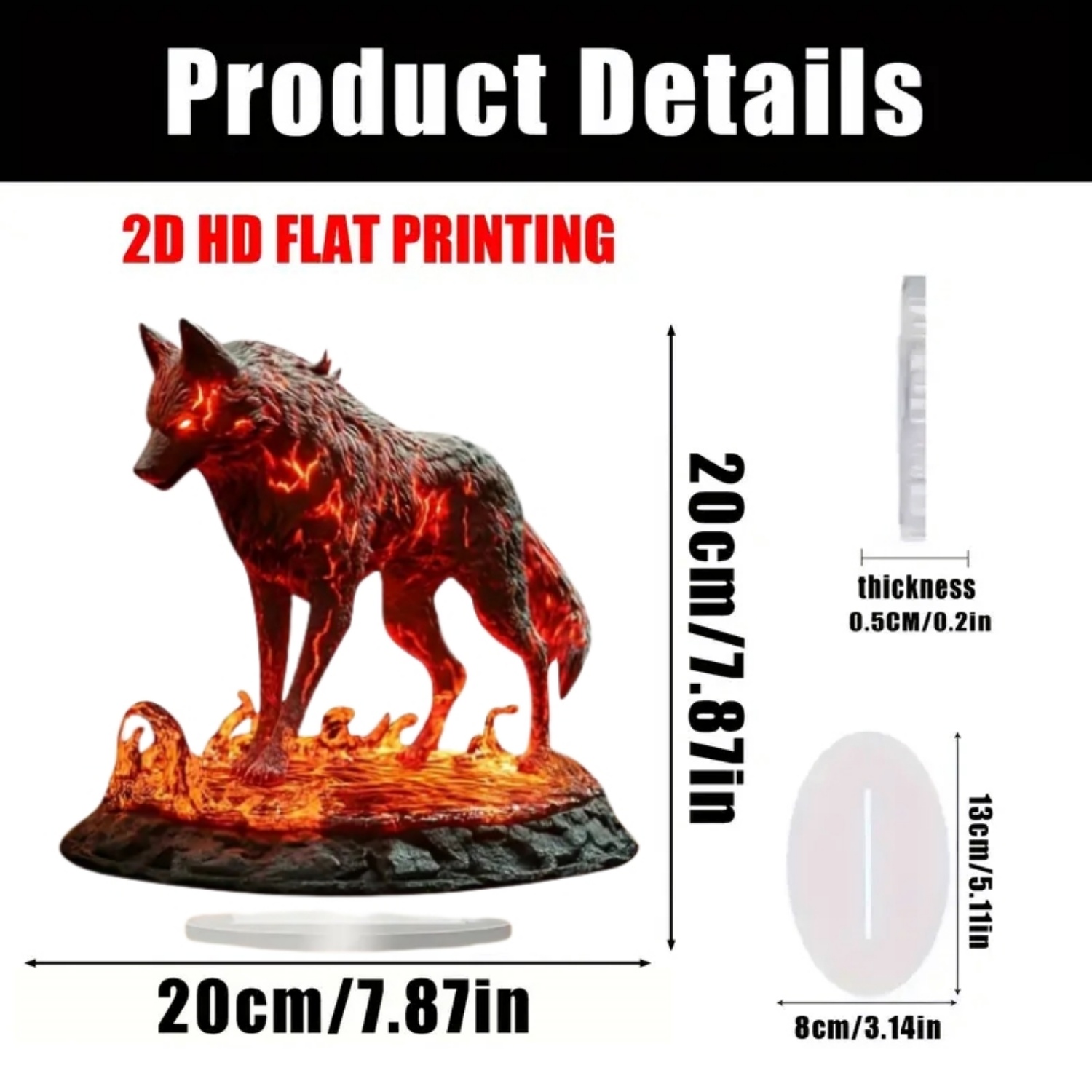 Flame Wolf Statue,2D Flat Acry - Office Table Home recension och pris